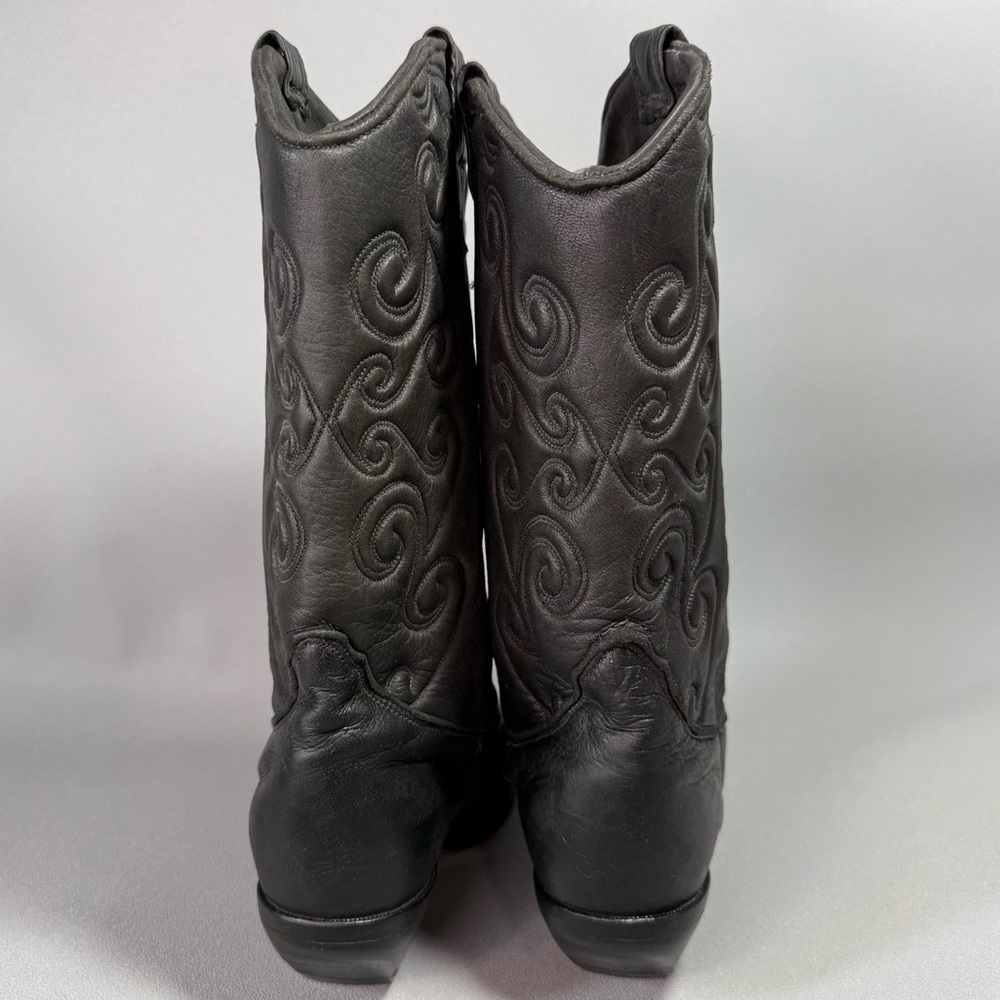 Vintage Zodiac Black Leather Heeled Cowgirl Boots - Picture 5 of 14